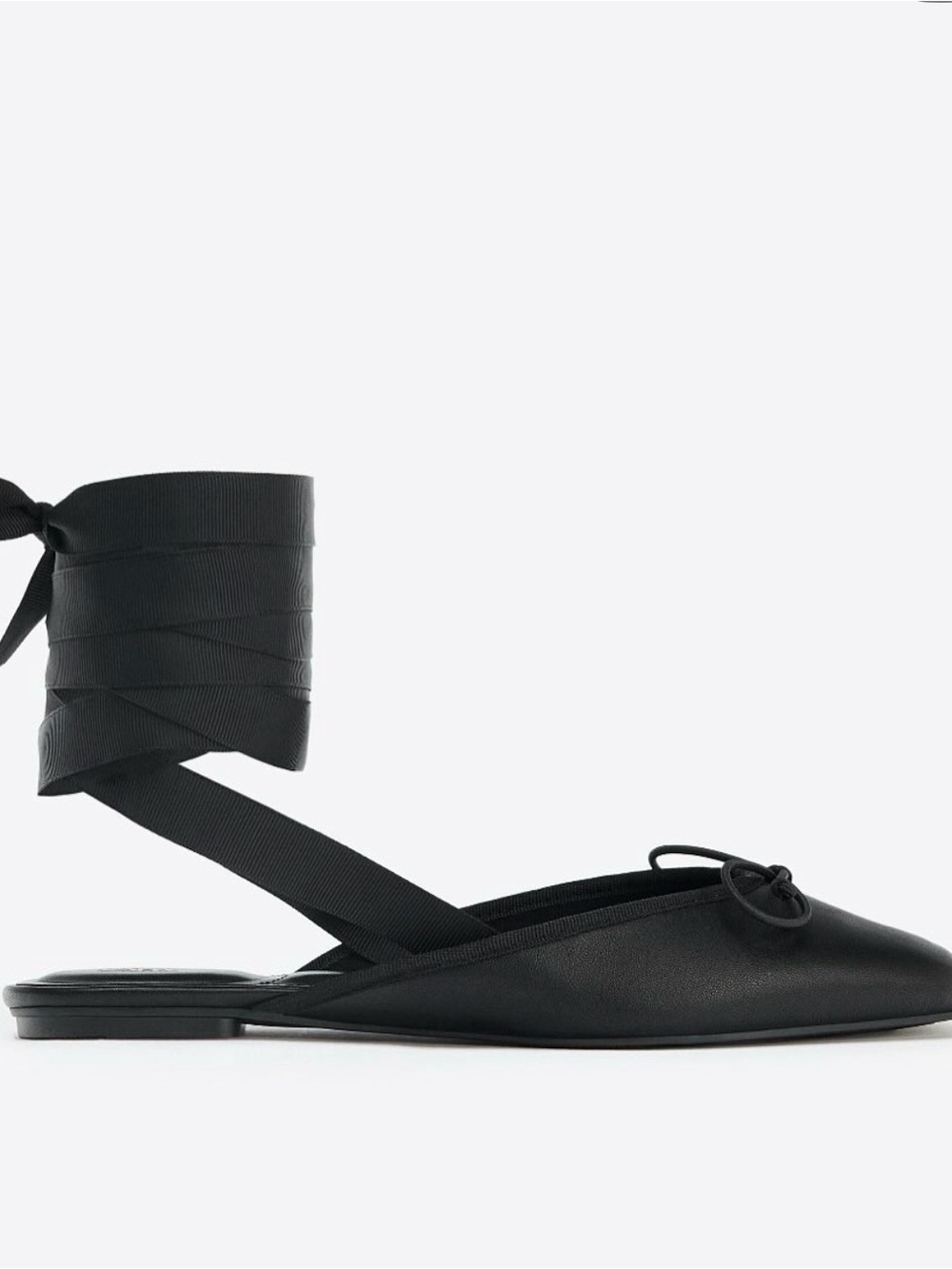 Zara / Black Square Toe Ankle Tie Ballet Flat / Size EU38/US 7.5